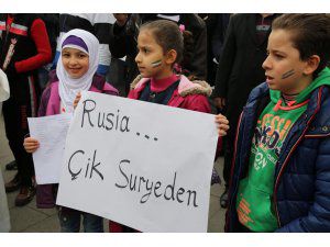 Gaziantep'te sığınmacılar Rusya'yı protesto etti