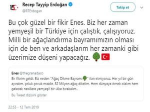 Erdoğan'dan "Ağaç Dikme Bayramı" önerisine destek