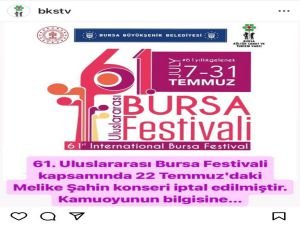 Gelen tepkiler üzerine Bursa Büyükşehir Belediyesi konseri iptal etti