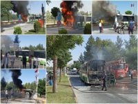 Belediye otobüsü seyir halindeyken alev aldı